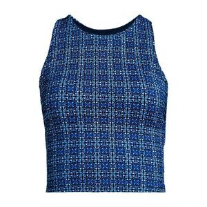 Land's End Plus Racer Back High Neck Tankini shelf bra navy mosaic, mini tile 4